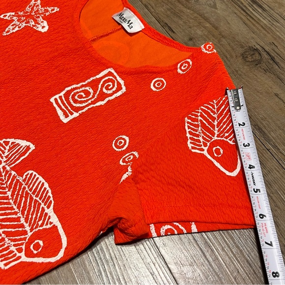 MAXIMA Orange Fish Print Long Beach Summer Shift Dress Cotton Cover up w Pockets - Picture 9 of 10